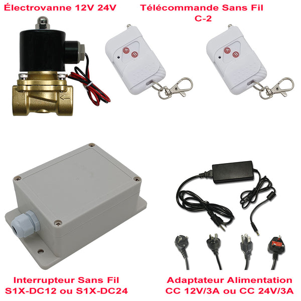 Kit Électrovanne Télécommande Sans Fil Avec 12V 24V Alimentation (Modèle: 0020568)