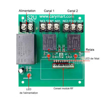 220V Kit Interrupteur Télécommande Sans Fil Sortie Relais 2 Voies (Modèle: 0020333)