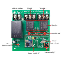 220V 2 Voies Kit Interrupteur Relais Sans Fil avec Télécommande 5km (Modèle: 0020691)