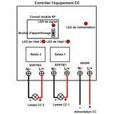 10A Étanche Receiver Interrupteur Sans Fil 2 Voies CC Entrée Sortie (Modèle: 0020346)